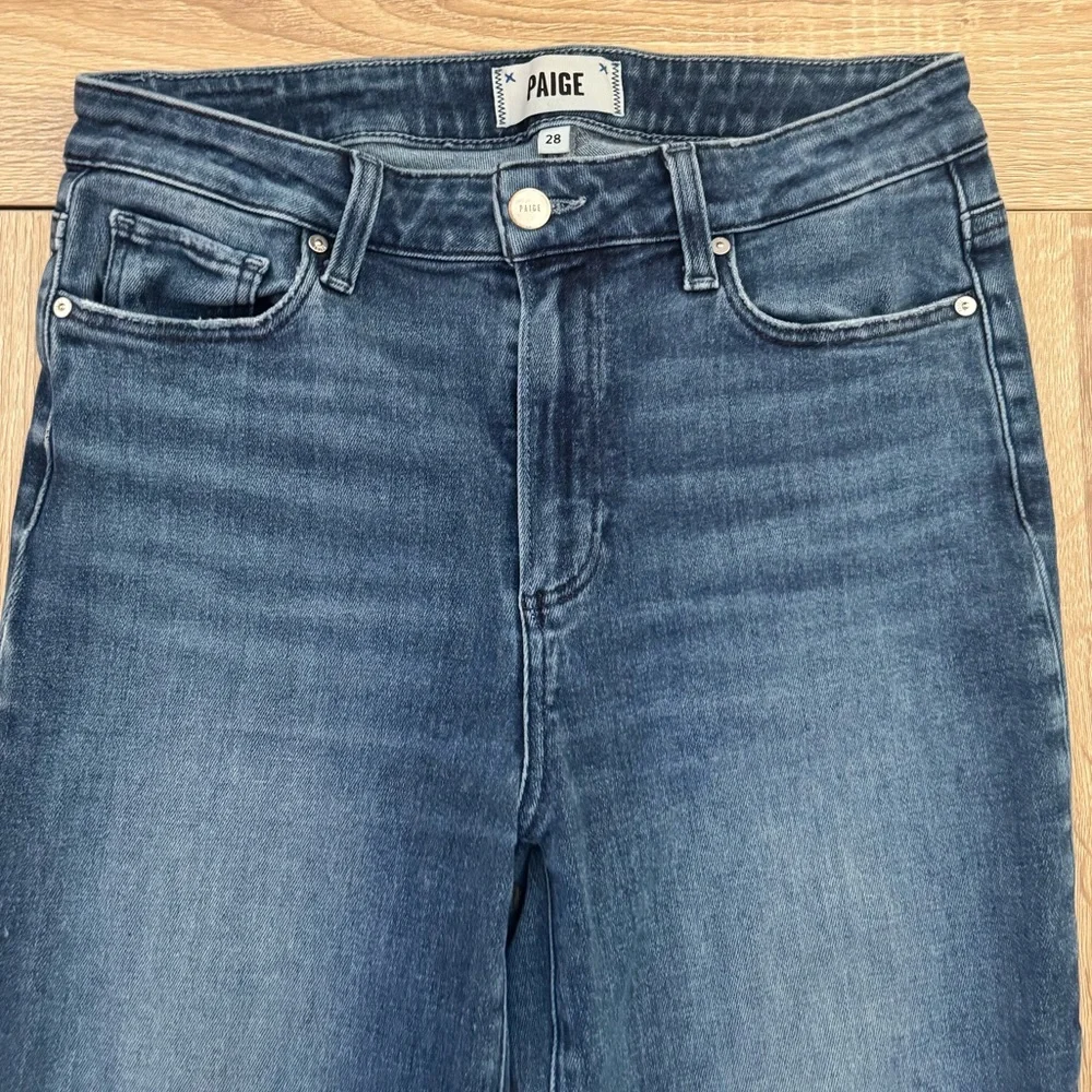 PAIGE‎ High Rise Laurel Canyon Aegean Distressed Blue Wash Flare Jeans Size 28